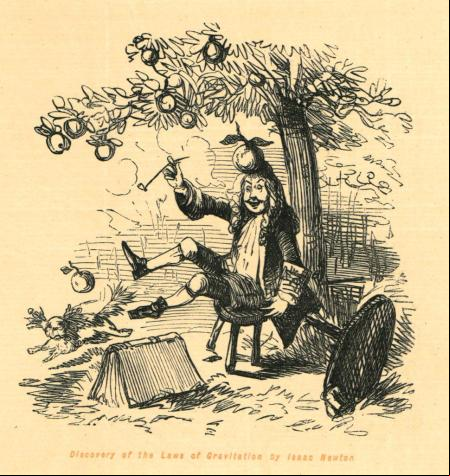 Isaac Newton descubre las leyes de la gravedad en una caricatura de John Leech, 1897