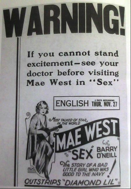Anuncio de la obra ‘Sex’, con Mae West, 1926
