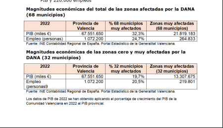 Gráfico de datos de afectación de la DANA a las empresas valencianas elaborado por Cámara Valencia