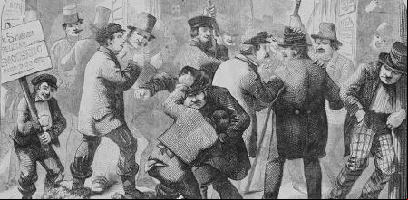Pelea en las elecciones. Caricatura de W. J. H. en ‘Harper’s Weekly’, 1857.