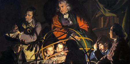 Las sociedades científicas se ocuparon de difundir los avances tecnológicos en el siglo XVIII, como muestra esta obra de Joseph Wright, muchas de cuyas obras se centran en la Revolución Industrial.