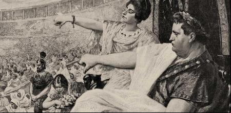 Ilustración de Nerón en un combate de gladiadores