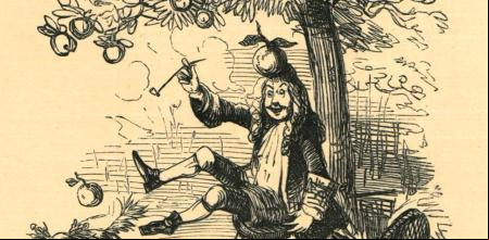 Isaac Newton descubre las leyes de la gravedad en una caricatura de John Leech, 1897