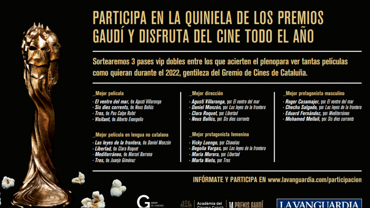 Participa en la quiniela de los XIV Premis Gaudí y gana pases VIP para el cine