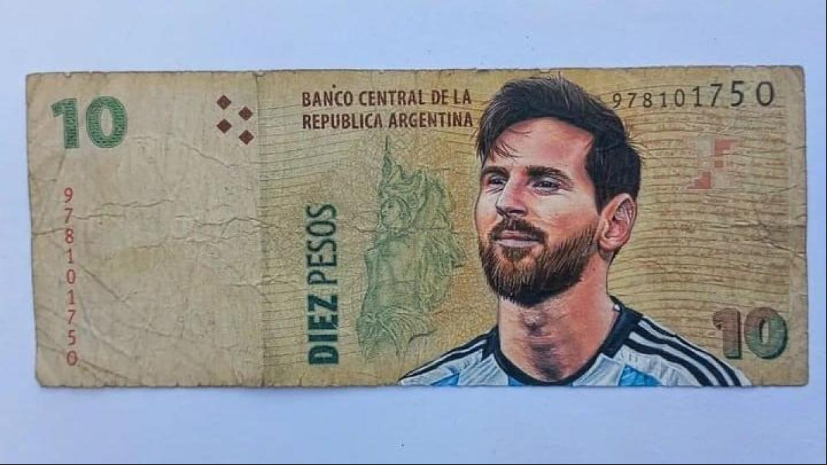 Un artista pinta la cara de Messi en un billete y se lo quieren comprar por 300 euros