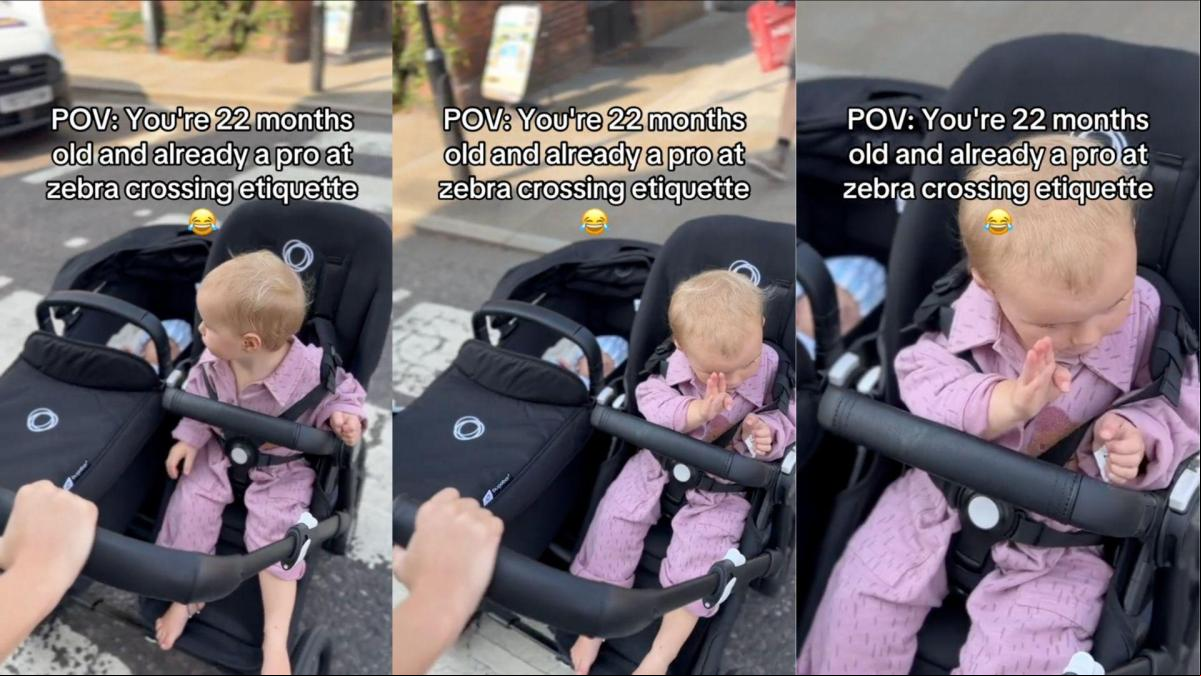 El adorable gesto de una bebé para indicar a los coches que le dejen pasar por el paso de peatones: “La manita”