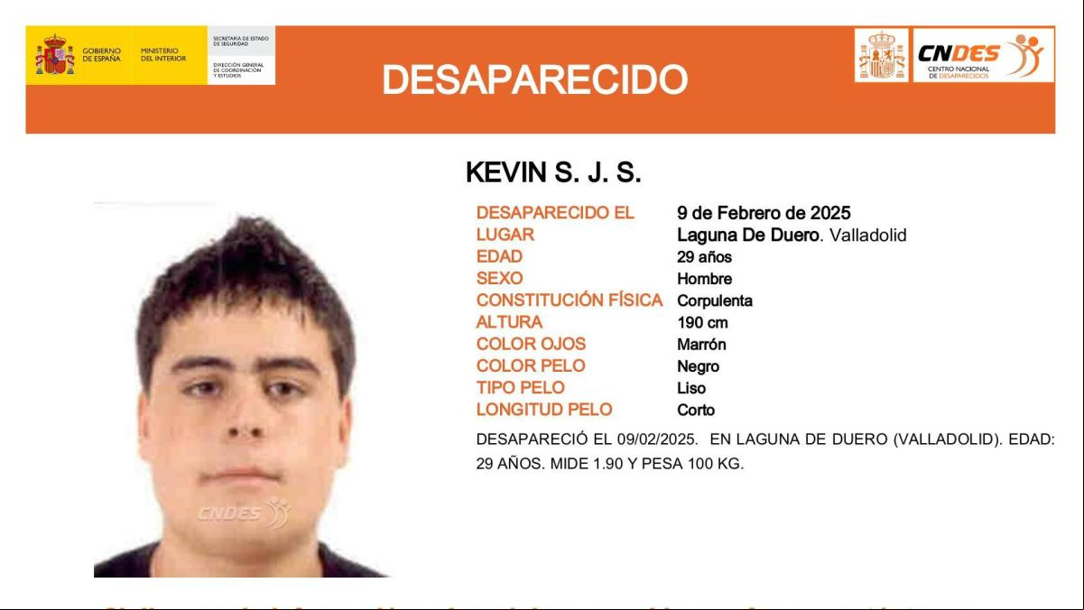 Sin rastro de Kevin, el joven de 29 años desaparecido en Valladolid Sin rastro de Kevin, el joven de 29 años desaparecido en Valladolid
