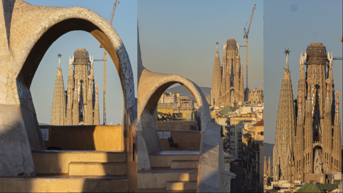 Tres vistas icónicas de La Pedrera y la Sagrada Familia desde una terraza única