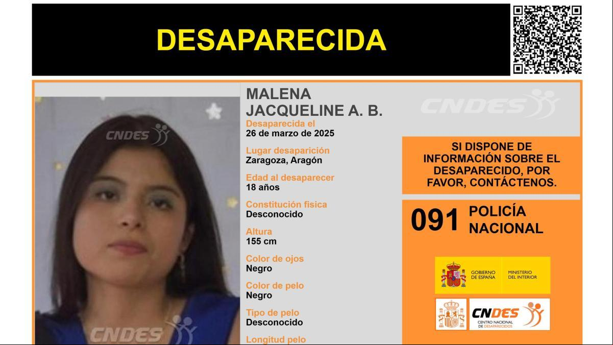 Sin rastro de Jacqueline A. B., una joven de 18 años desaparecida en Zaragoza