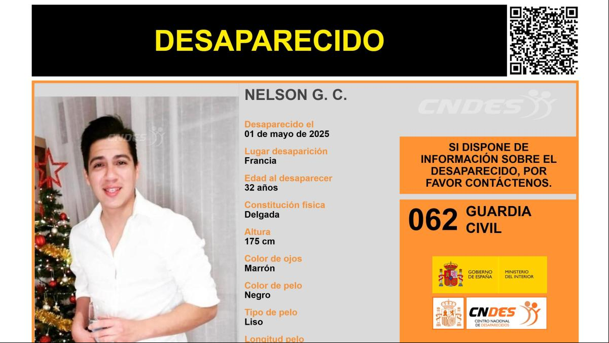 Activan una alerta para dar con Nelson G. C., un hombre de 32 años desaparecido en Francia