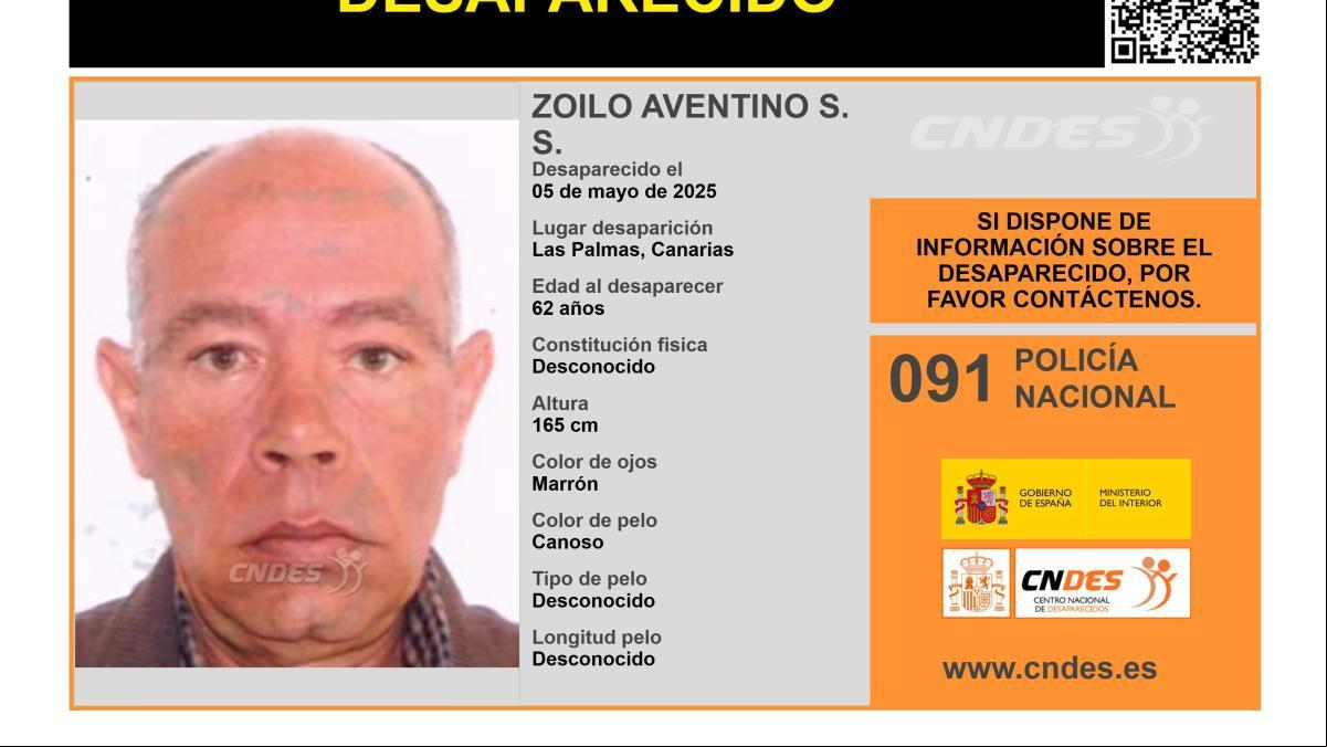 Sin rastro de Zoilo Aventino S. S., un hombre de 62 años desaparecido en Las Palmas de Gran Canaria