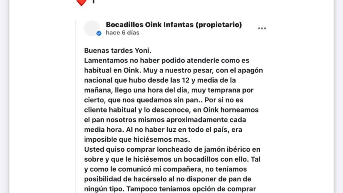 Va a un restaurante durante el día del apagón, se queja de que no le sirven comida porque los hornos no funcionan y cientos de personas se indignan: “La típica gente que se cree por encima del resto, encima victimizándose”