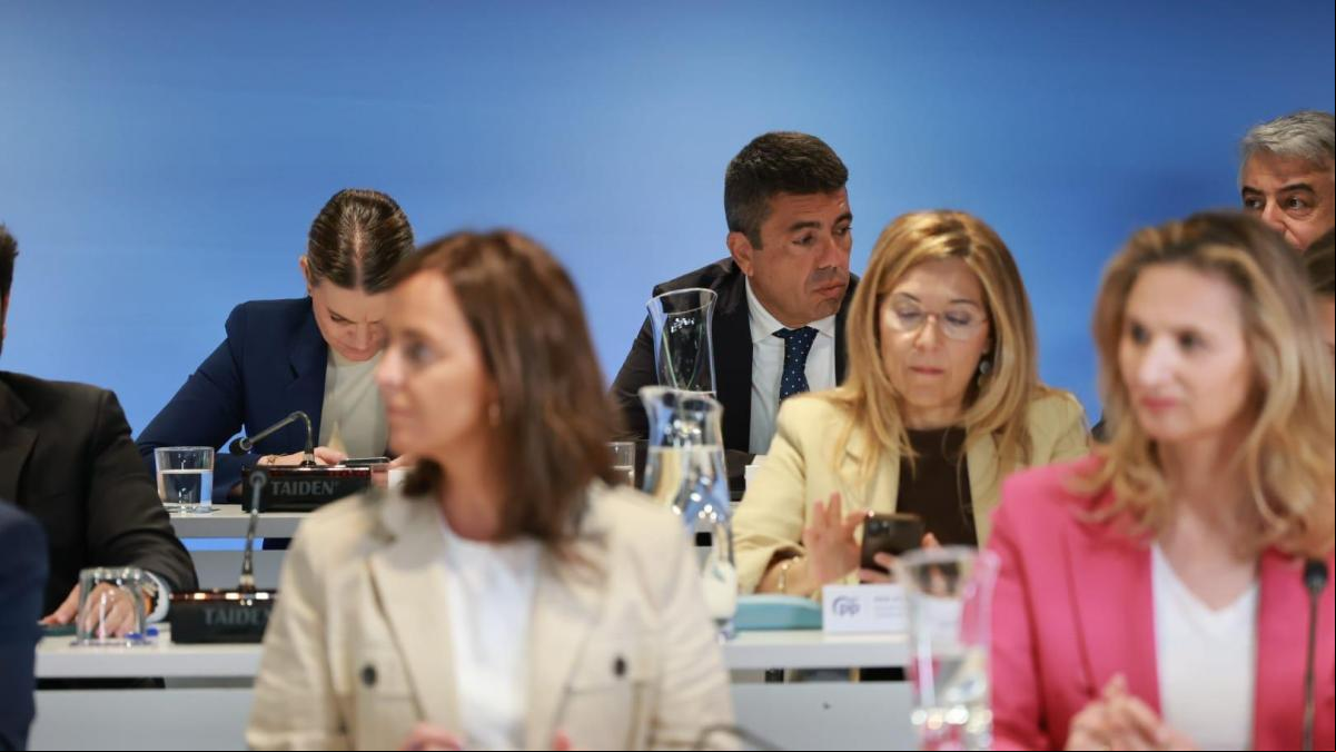 Mazón elude hablar de su futuro político a su llegada a Génova y cierra filas con Feijóo