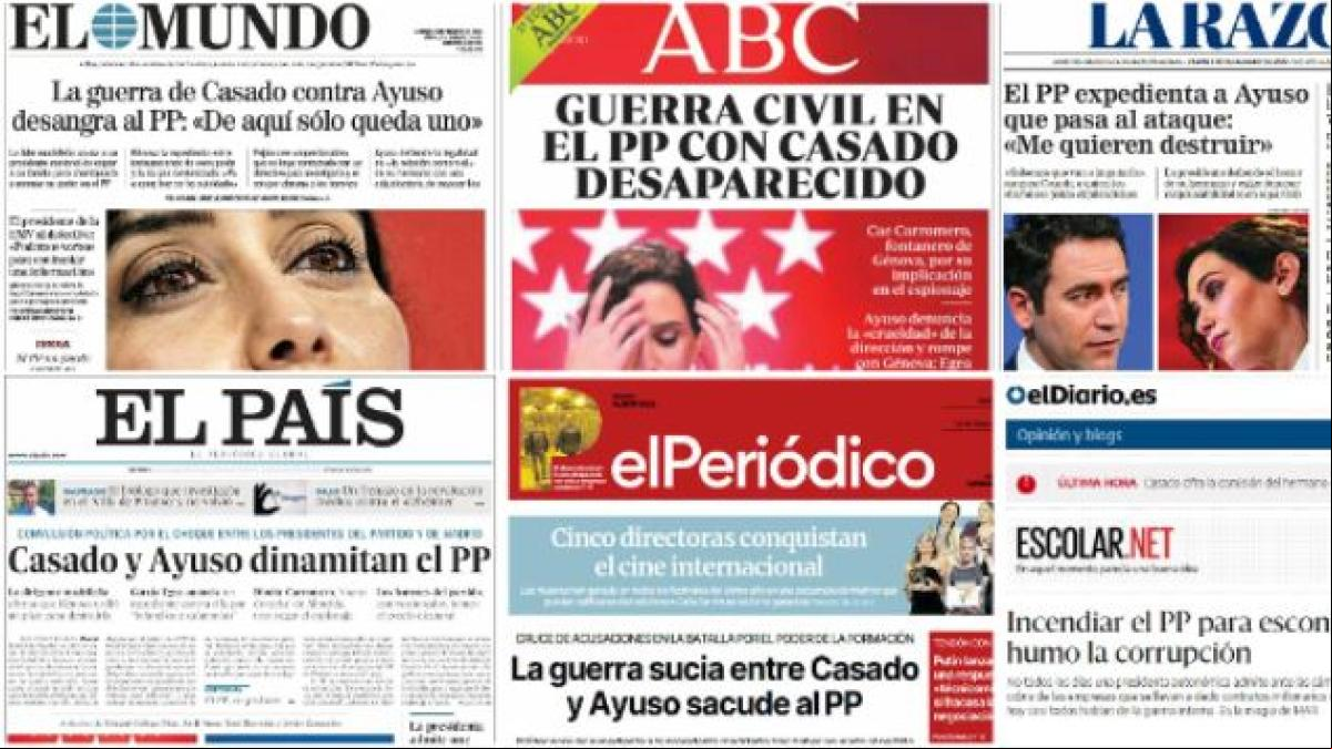 Guerra civil y solo quedará uno, el choque entre Casado y Ayuso copa todas las portadas