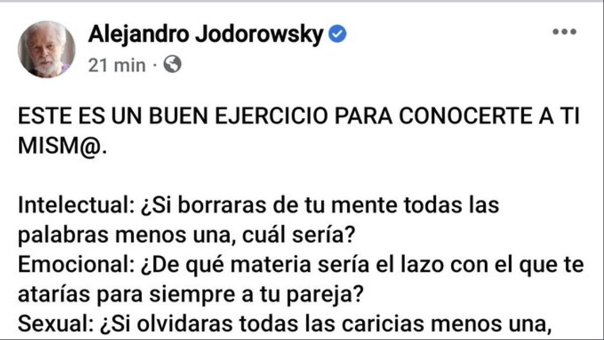 Este es el buen ejercicio para conocerse a uno mismo del cineasta Alejandro Jodorowsky