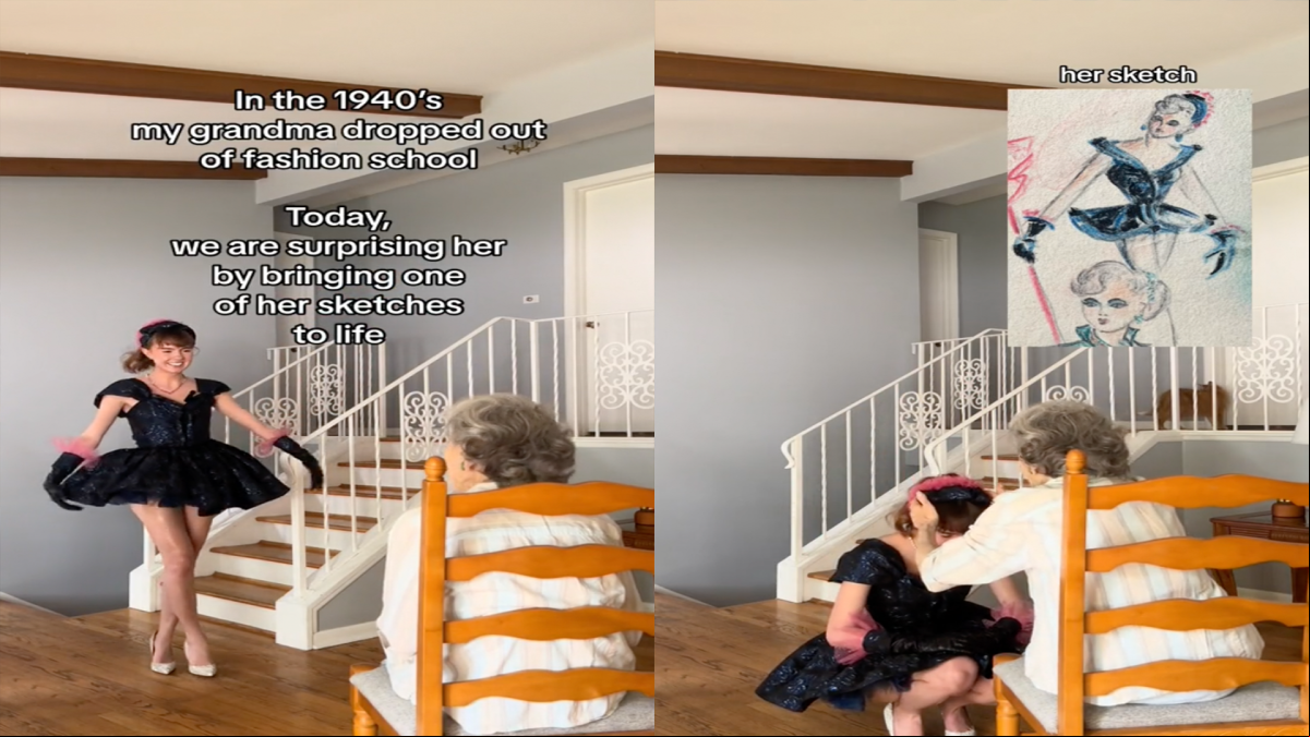 La tierna reacción de una abuela al descubrir que su nieta se ha puesto un vestido que ella diseñó
