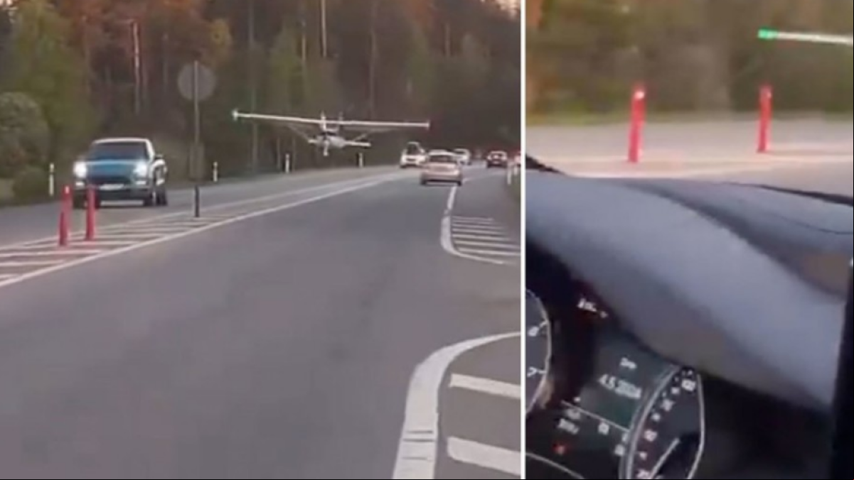 Espectacular vídeo: una avioneta aterriza de emergencia en una autopista llena de coches
