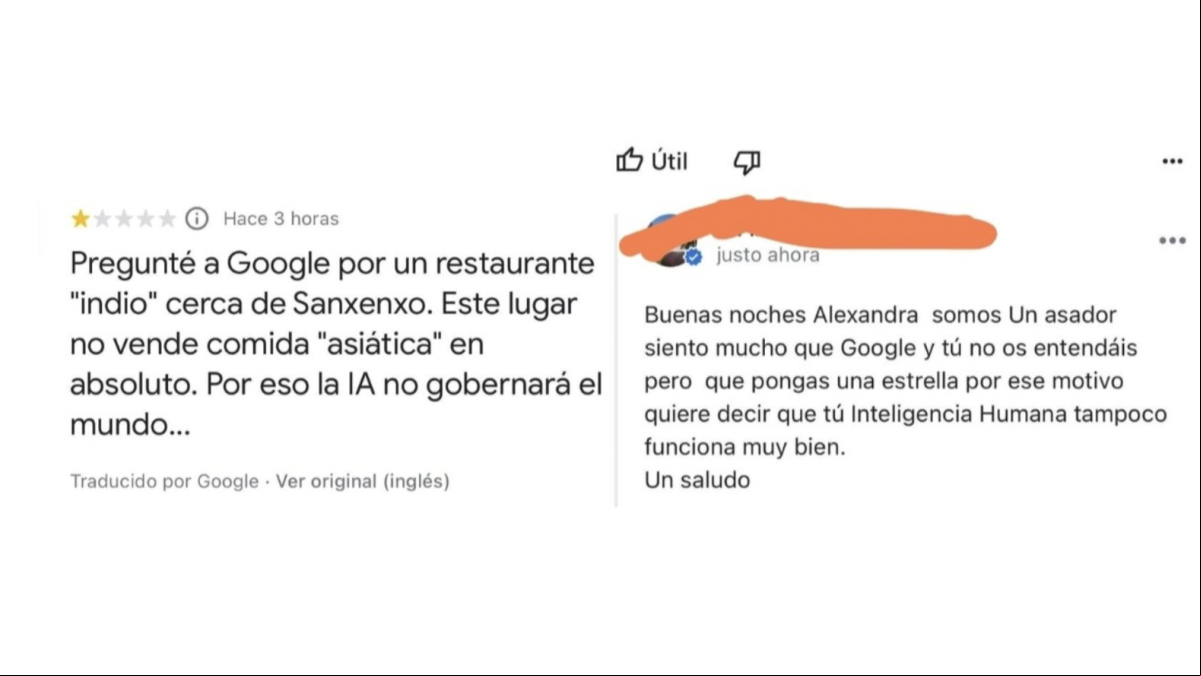 Le deja una mala reseña a un restaurante porque la IA se equivoca y esta es su contundente respuesta: “Tu inteligencia humana tampoco funciona”