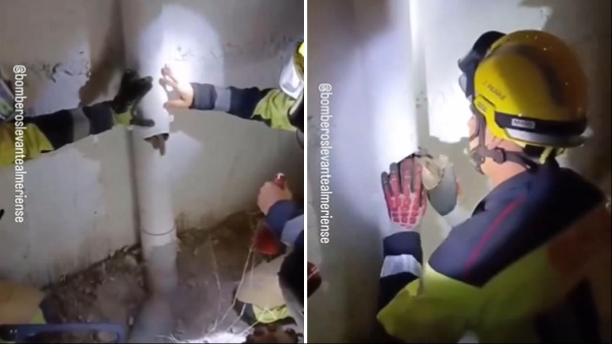 Agónico rescate de un gatito atrapado en una tubería en Almería