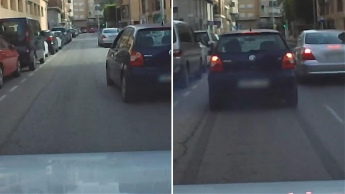 La temeraria maniobra de un vehículo al intentar un doble adelantamiento en una calle de Elche