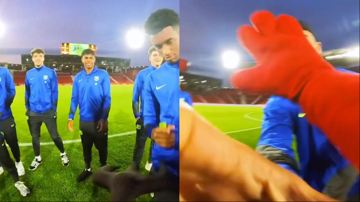 Dimonió, la mascota del Mallorca, graba en primera persona como ataca a los jugadores jóvenes del Barça y estas son sus reacciones: “Tiene la camarita aquí”