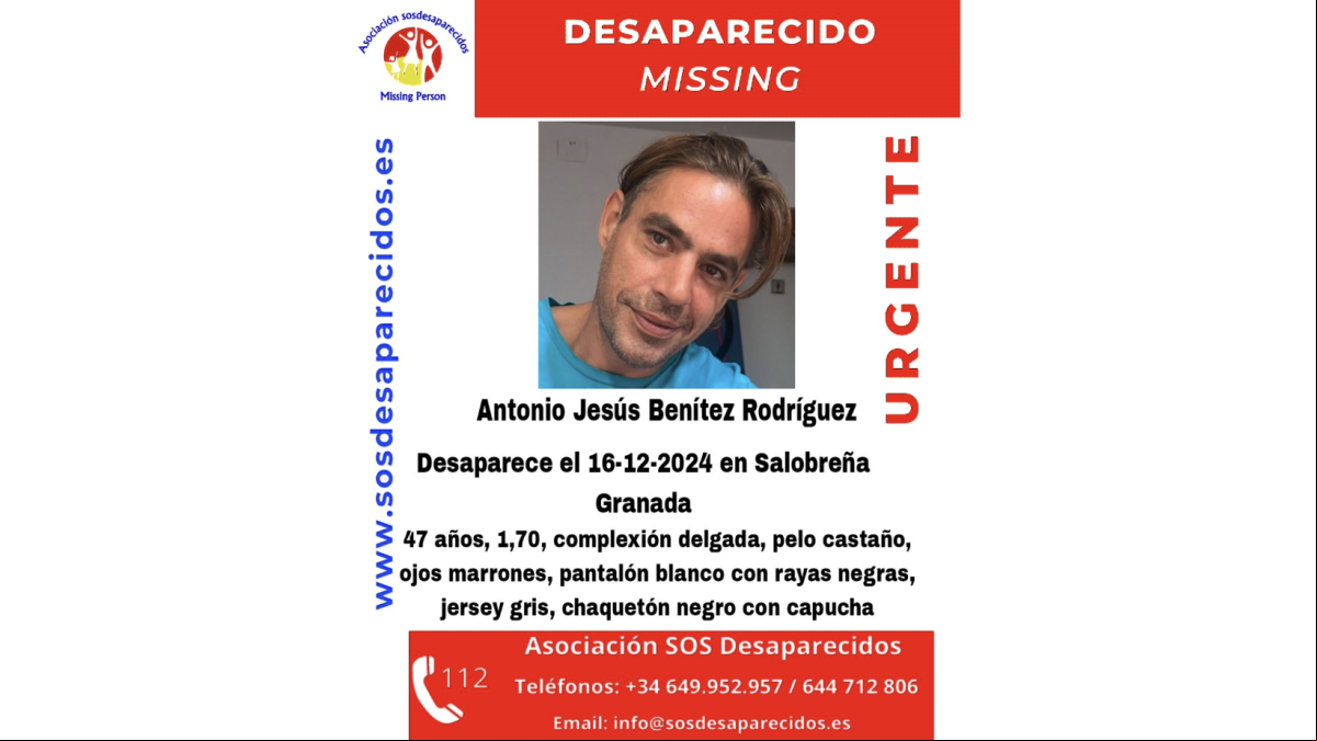 Buscan desde diciembre a un hombre de 47 años desaparecido en Granada Buscan desde diciembre a un hombre de 47 años desaparecido en Granada