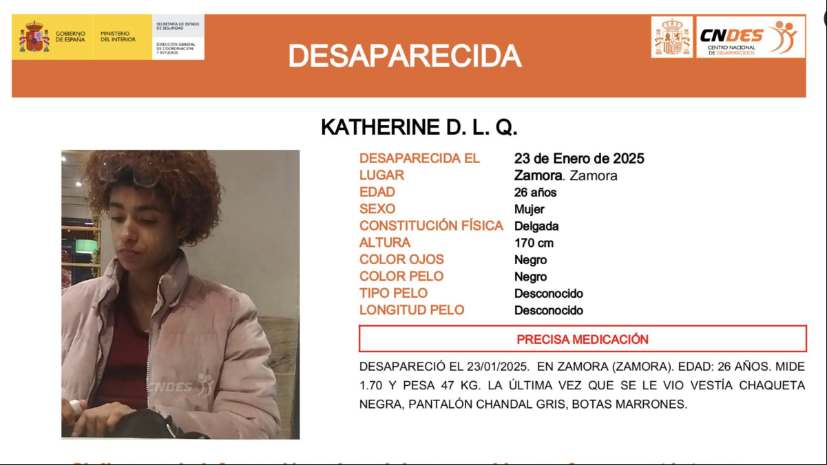Ni una sola pista sobre Katherine, la joven de 26 años desaparecida en Zamora