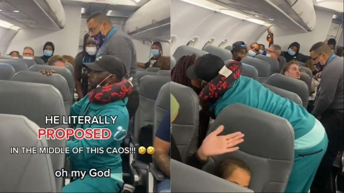 Una pedida de mano en pleno vuelo queda eclipsada por el comportamiento de un pasajero que no tenía nada que ver: “Tuvieron que contenerlo”