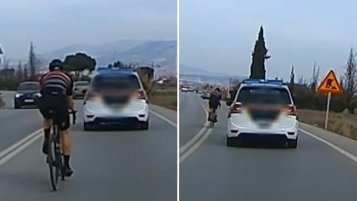 El surrealista adelantamiento de un ciclista a un coche de la Guardia Civil en una carretera de doble sentido de Granada: “¿Pero esto qué es?”