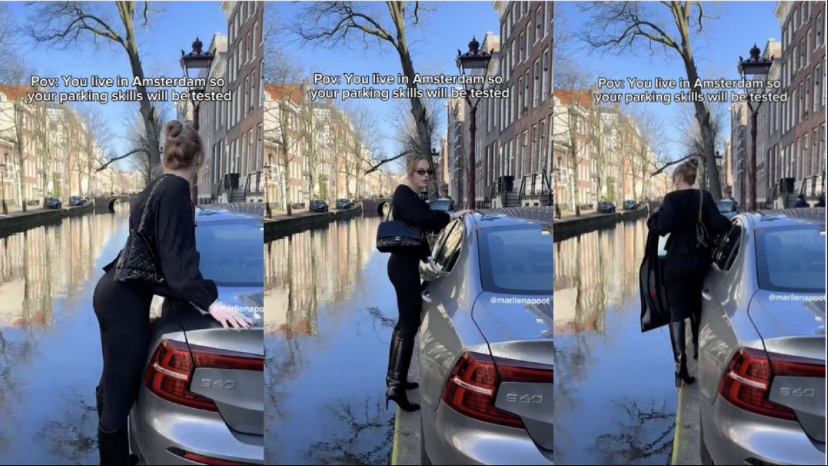 Una chica enseña lo que tiene que hacer para entrar a su coche tras aparcarlo en pleno Ámsterdam y todo el mundo le dice lo mismo: “La otra puerta”