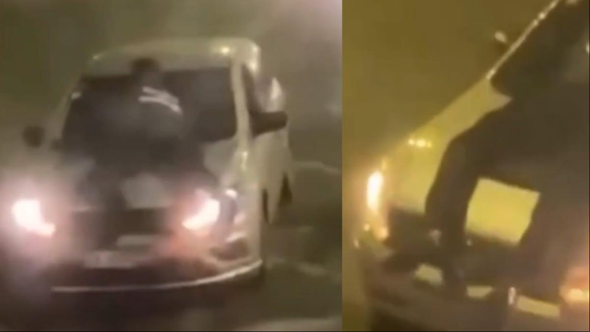 Un conductor de Uber se salta un control de tráfico y se lleva a un agente de policía en el capó del coche