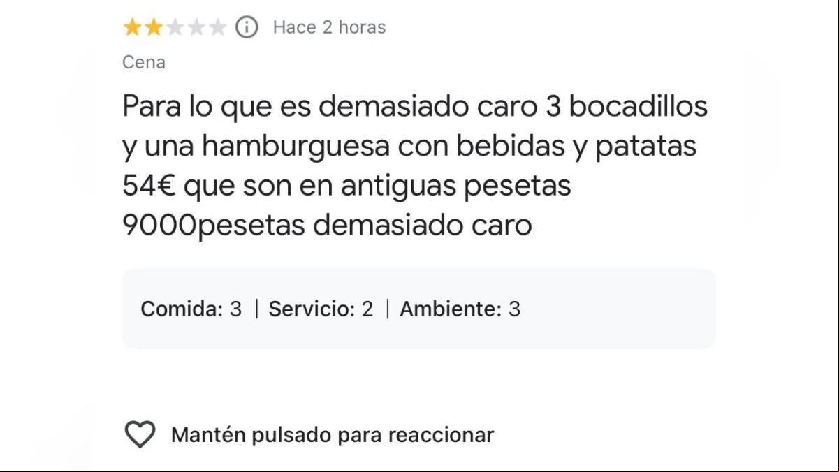 La aplaudida respuesta del dueño de una hamburguesería del Vendrell a una reseña que se queja del precio: “Las pesetas quedaron atrás hace más de 20 años”