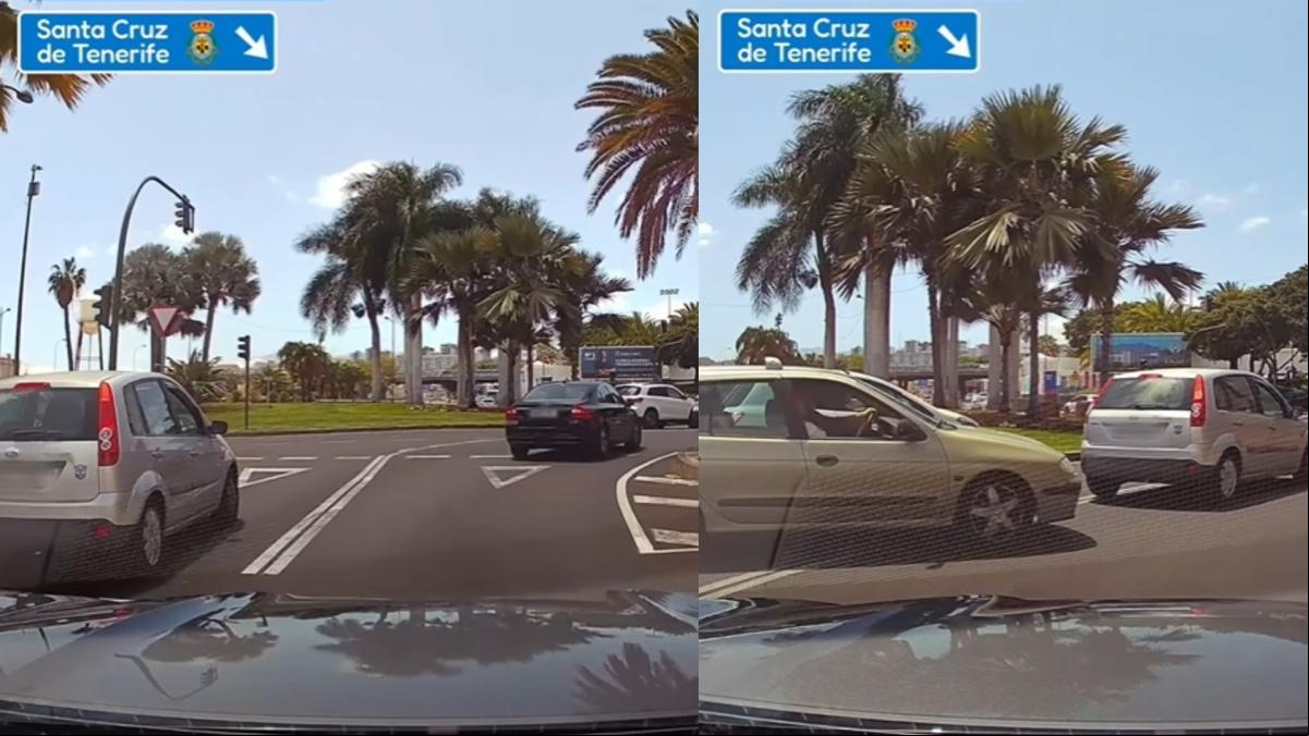 Se incorpora de la peor forma a una rotonda de Tenerife y, de no ser por el frenazo de un coche, habría provocado un accidente: “Solo ha entorpecido el paso de 4 vehículos, podría haber sido peor”