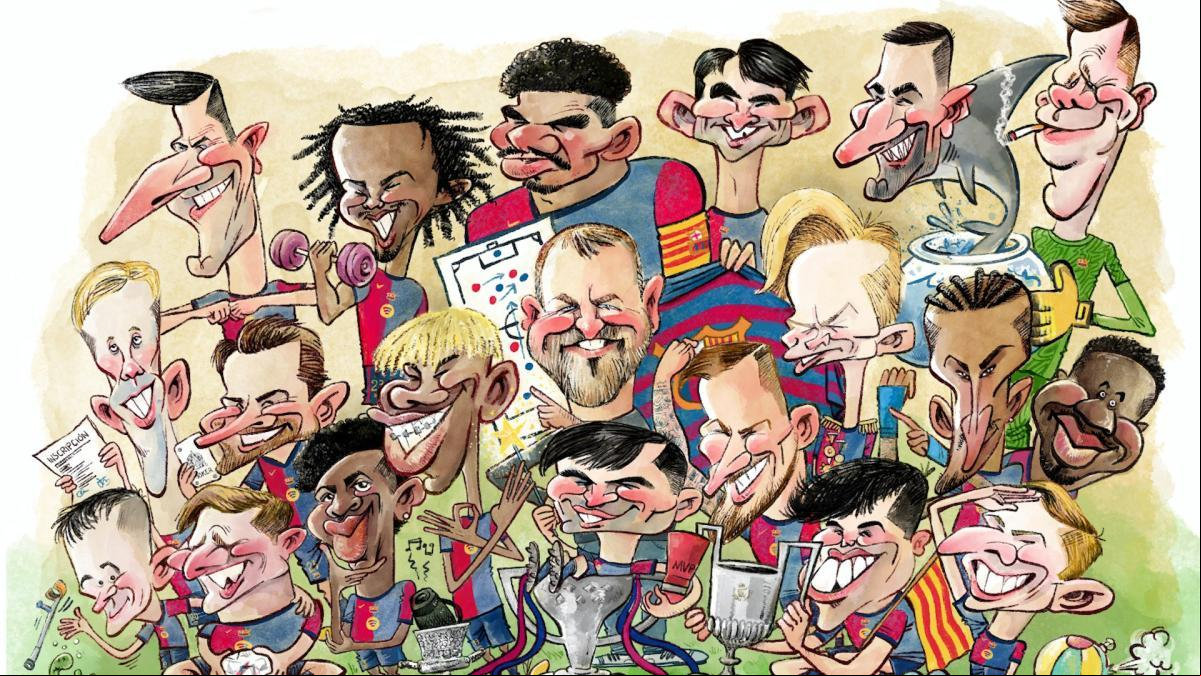 Así se dibujó el póster de la plantilla del Barça para ‘La Vanguardia’