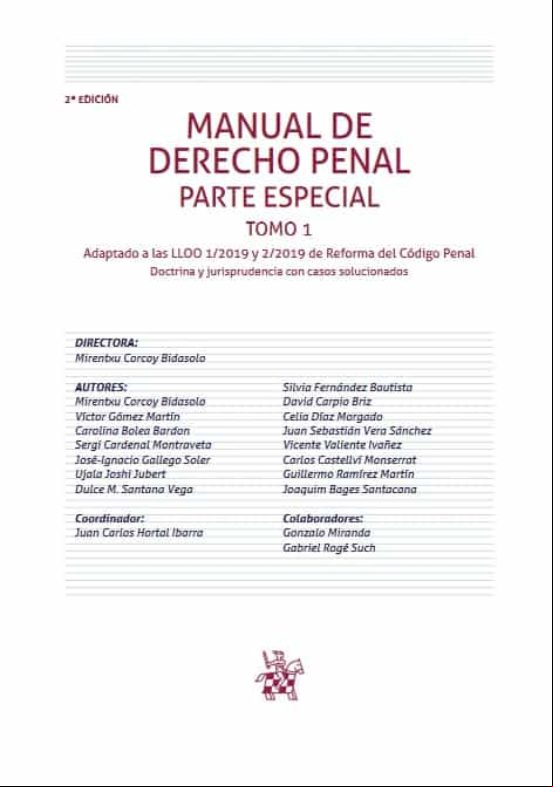Manual De Derecho Penal: Parte Especial: Tomo 1 (2ª Ed.)