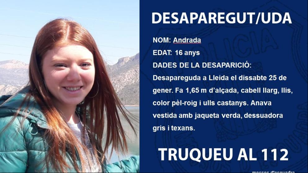 Localizada sana y salva la joven de 16 años desaparecida en Lleida