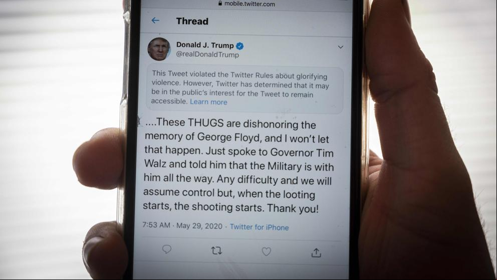 Twitter denuncia un mensaje de Trump sobre Minneapolis que “ensalza la violencia”